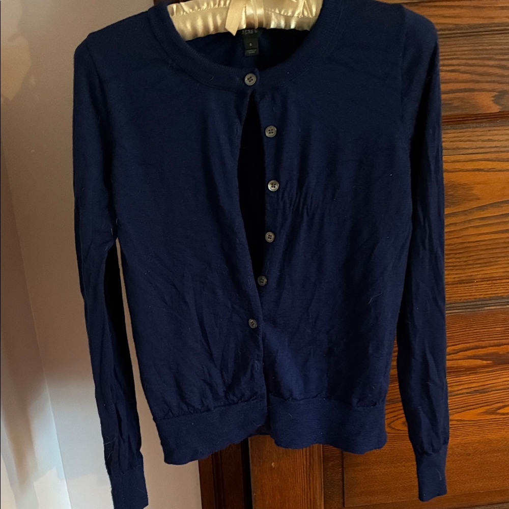 J. Crew Navy Round-Neck Button Cardigan